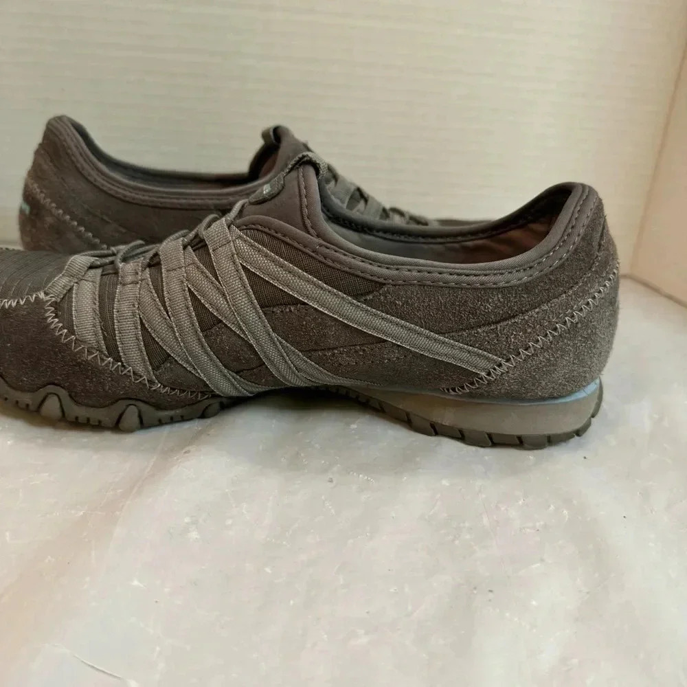 Skechers Grey Suede Leather Bikers Bungee Slip On Sneakers - Picture 9 of 10